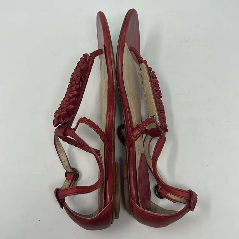 Frye Red Laurel Flower T-Strap Leather Women’s Sandals Size 10 - Picture 5 of 16